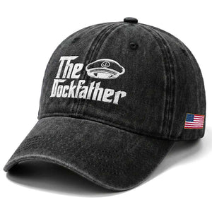 The Dockfather Washed Cotton Baseball Cap Funny Boat Captain Dad Boating Humor Father's Day TS11 Print Your Wear