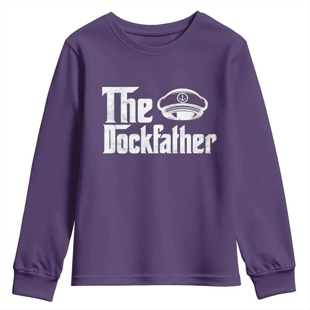 The Dockfather Youth Sweatshirt Funny Boat Captain Dad Boating Humor Father's Day TS11 Purple Print Your Wear