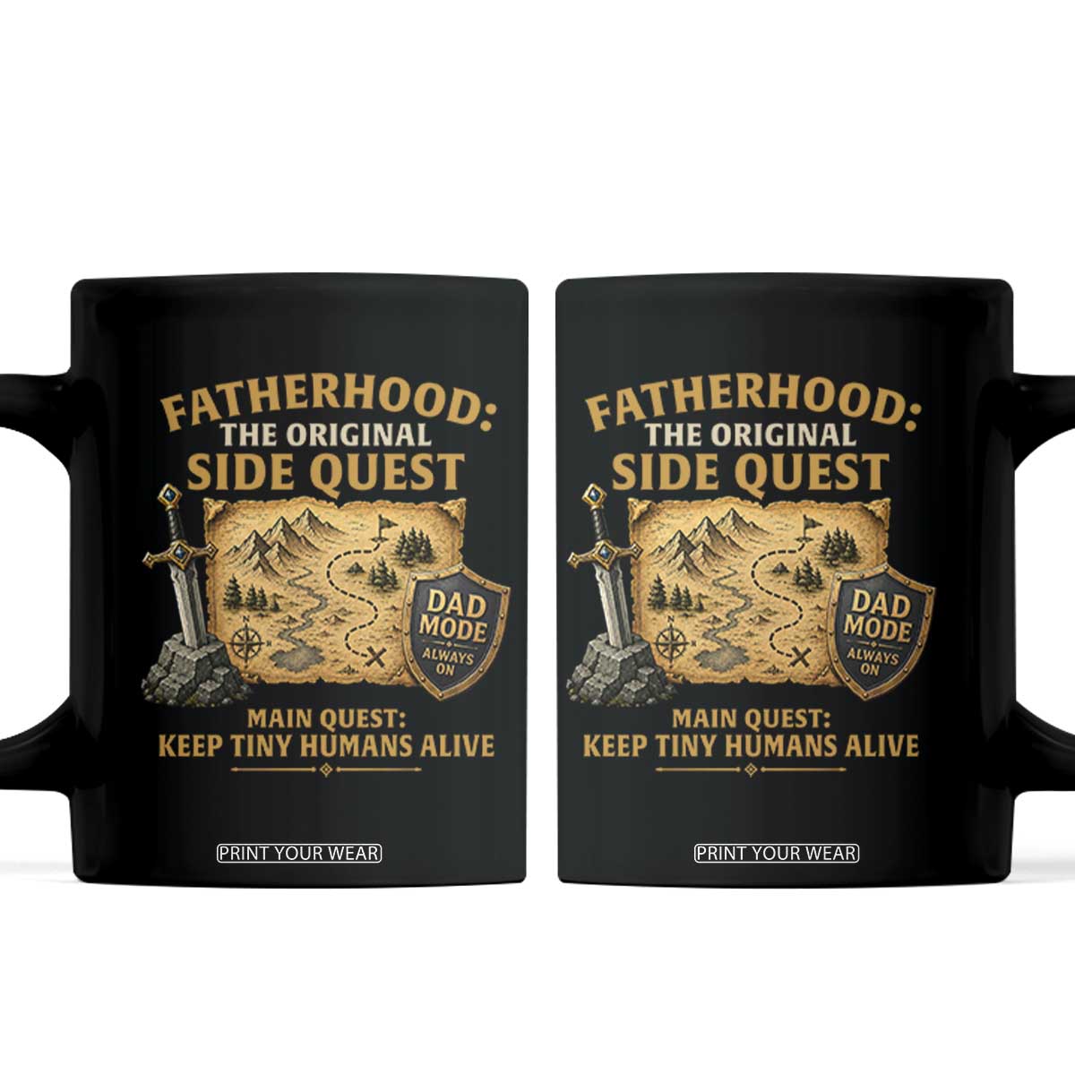 RPG Dad Coffee Mug Fatherhood The Original Side Quest Dad Mode D20 Tabletop Games TS11 Black Print Your Wear