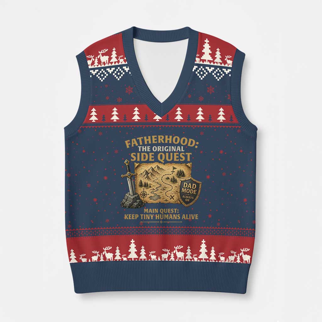 RPG Dad V-Neck Knit Sweater Vest Fatherhood The Original Side Quest Dad Mode D20 Tabletop Games TS11 Navy Red Print Your Wear