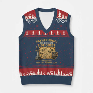 RPG Dad V-Neck Knit Sweater Vest Fatherhood The Original Side Quest Dad Mode D20 Tabletop Games TS11 Navy Red Print Your Wear