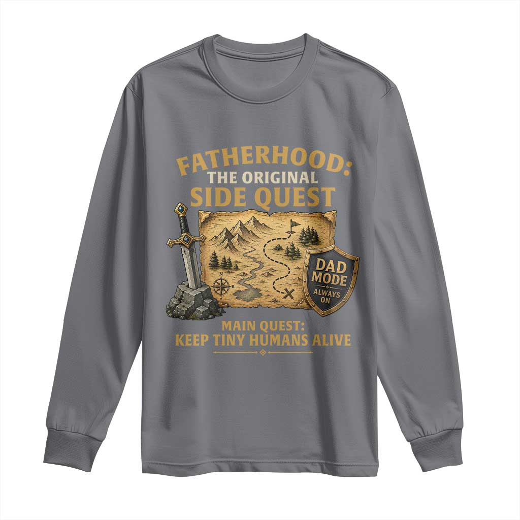 RPG Dad Long Sleeve Shirt Fatherhood The Original Side Quest Dad Mode D20 Tabletop Games TS11 Charcoal Print Your Wear
