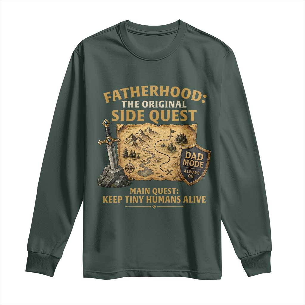 RPG Dad Long Sleeve Shirt Fatherhood The Original Side Quest Dad Mode D20 Tabletop Games TS11 Dark Forest Green Print Your Wear