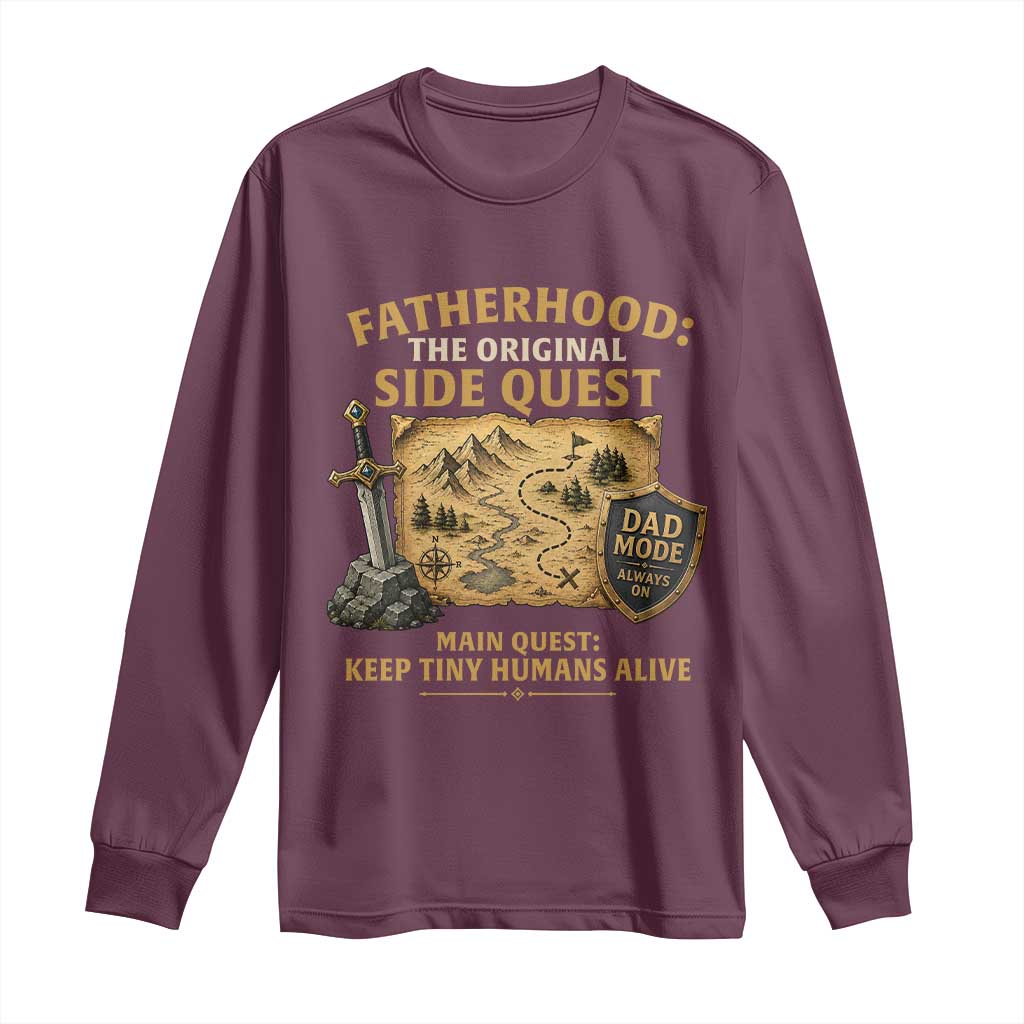 RPG Dad Long Sleeve Shirt Fatherhood The Original Side Quest Dad Mode D20 Tabletop Games TS11 Maroon Print Your Wear