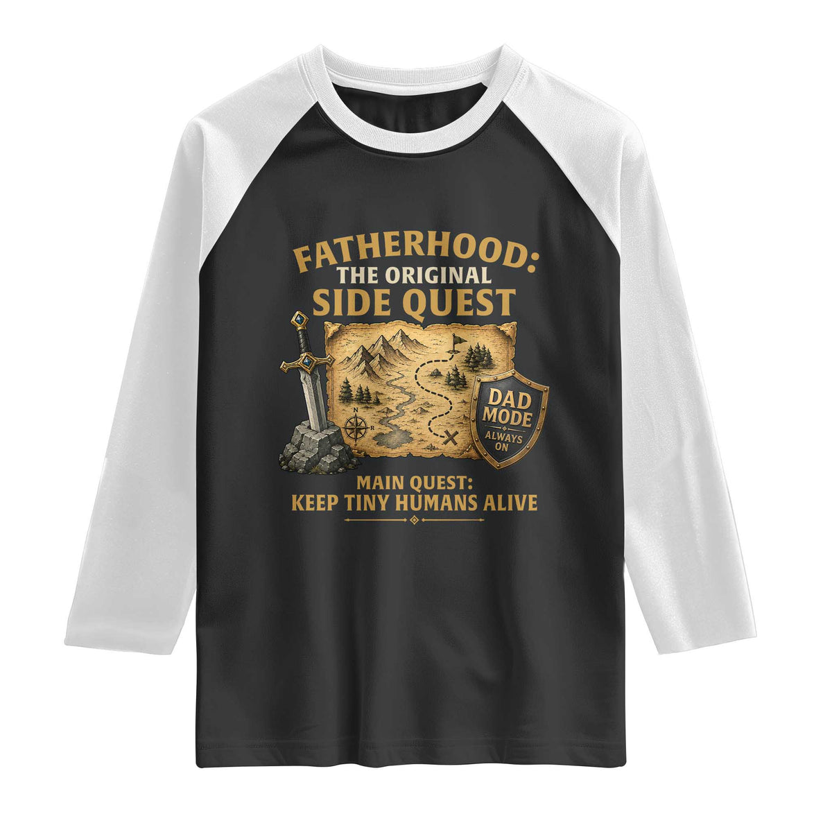 RPG Dad Raglan Shirt Fatherhood The Original Side Quest Dad Mode D20 Tabletop Games TS11 Black White Print Your Wear