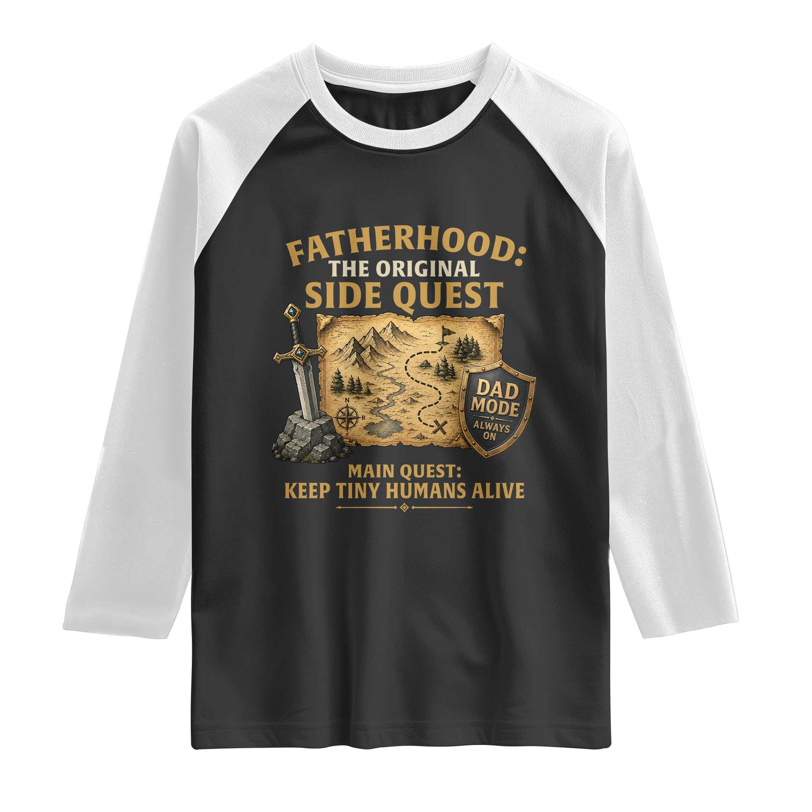 RPG Dad Raglan Shirt Fatherhood The Original Side Quest Dad Mode D20 Tabletop Games TS11 Black White Print Your Wear