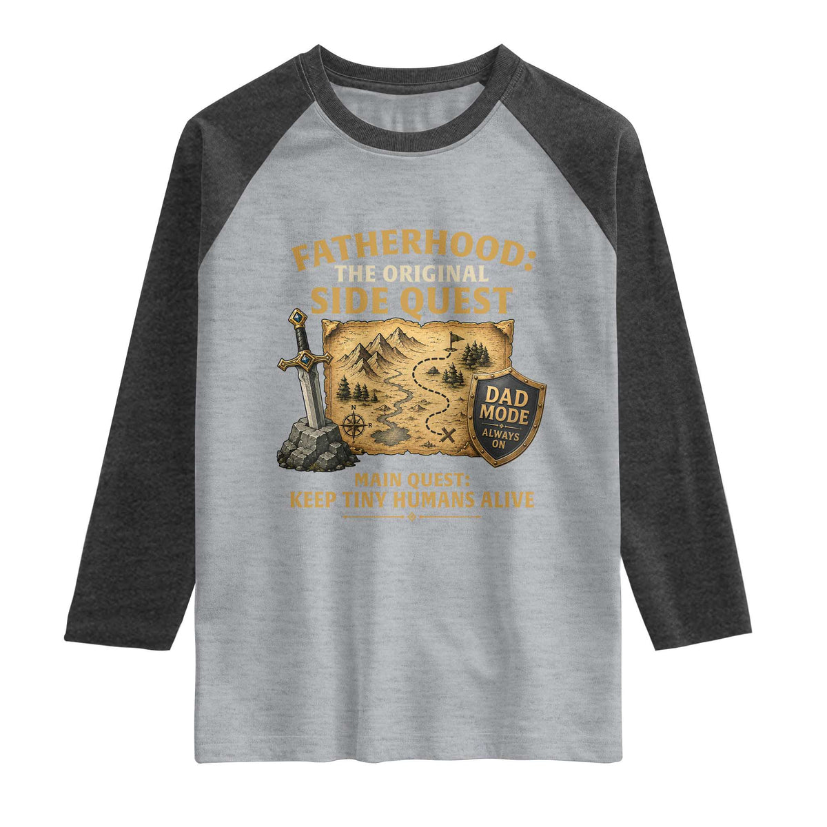 RPG Dad Raglan Shirt Fatherhood The Original Side Quest Dad Mode D20 Tabletop Games TS11 Heather Gray Heather Charcoal Print Your Wear
