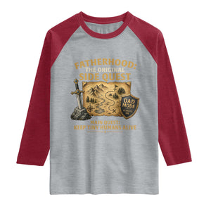 RPG Dad Raglan Shirt Fatherhood The Original Side Quest Dad Mode D20 Tabletop Games TS11 Heather Gray Heather Red Print Your Wear