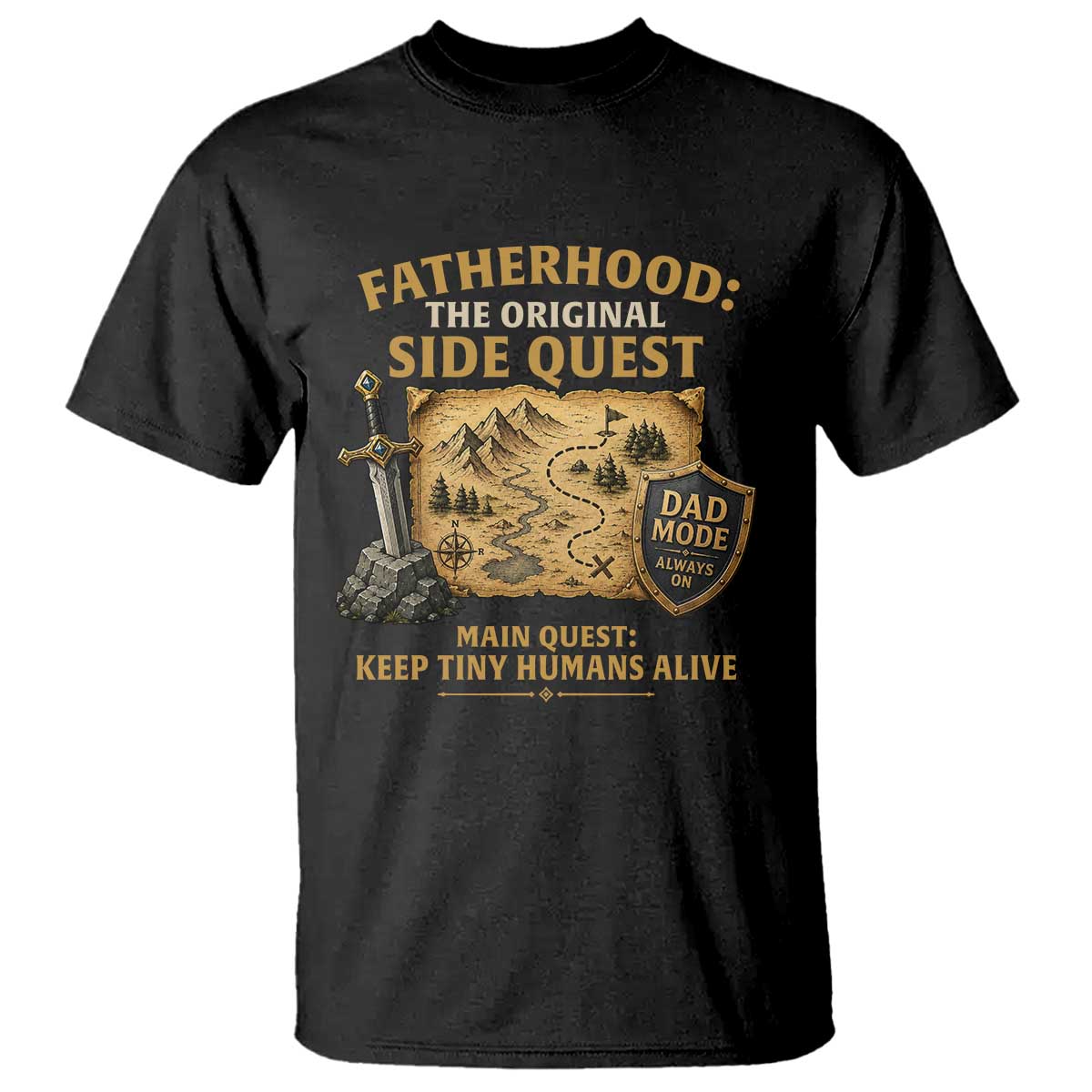 RPG Dad T Shirt Fatherhood The Original Side Quest Dad Mode D20 Tabletop Games TS11 Black Print Your Wear