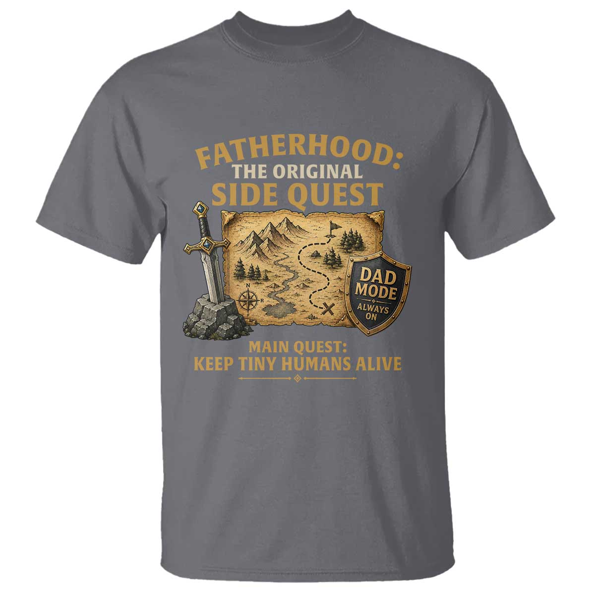 RPG Dad T Shirt Fatherhood The Original Side Quest Dad Mode D20 Tabletop Games TS11 Charcoal Print Your Wear
