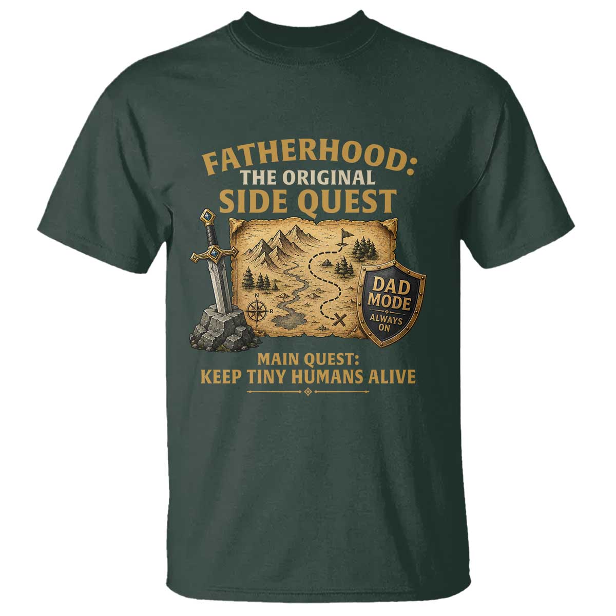 RPG Dad T Shirt Fatherhood The Original Side Quest Dad Mode D20 Tabletop Games TS11 Dark Forest Green Print Your Wear