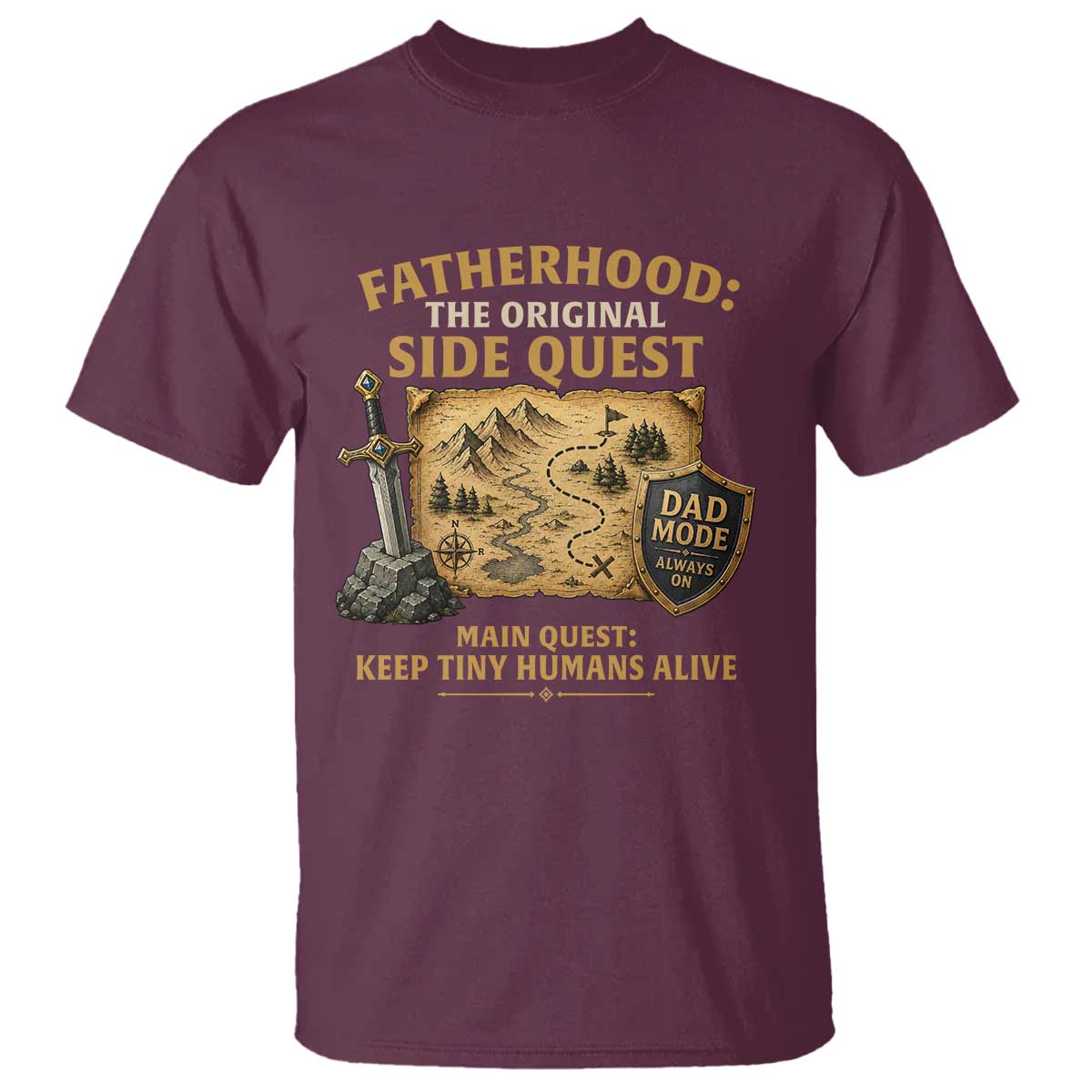 RPG Dad T Shirt Fatherhood The Original Side Quest Dad Mode D20 Tabletop Games TS11 Maroon Print Your Wear