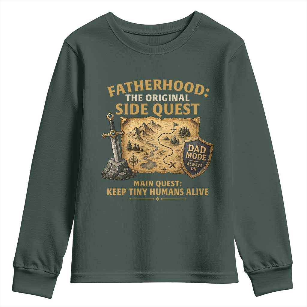 RPG Dad Youth Sweatshirt Fatherhood The Original Side Quest Dad Mode D20 Tabletop Games TS11 Dark Forest Green Print Your Wear