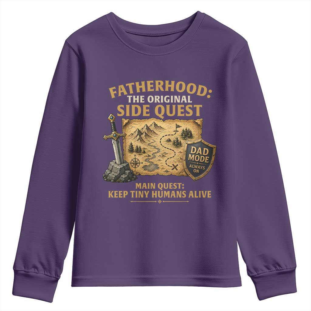 RPG Dad Youth Sweatshirt Fatherhood The Original Side Quest Dad Mode D20 Tabletop Games TS11 Purple Print Your Wear
