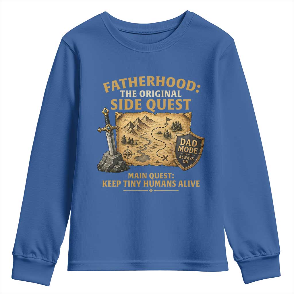 RPG Dad Youth Sweatshirt Fatherhood The Original Side Quest Dad Mode D20 Tabletop Games TS11 Royal Blue Print Your Wear