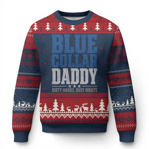 Blue Collar Daddy Dirty Hands Busy Nights Ugly Christmas Sweater Funny Father's Day Gifts TS11 Navy Red Print Your Wear