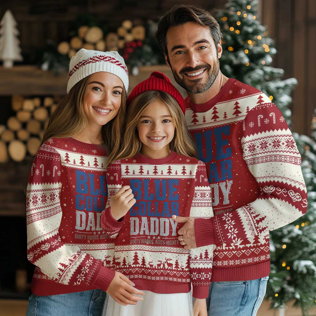 Blue Collar Daddy Dirty Hands Busy Nights Ugly Christmas Sweater Funny Father's Day Gifts TS11 Red Beige Print Your Wear