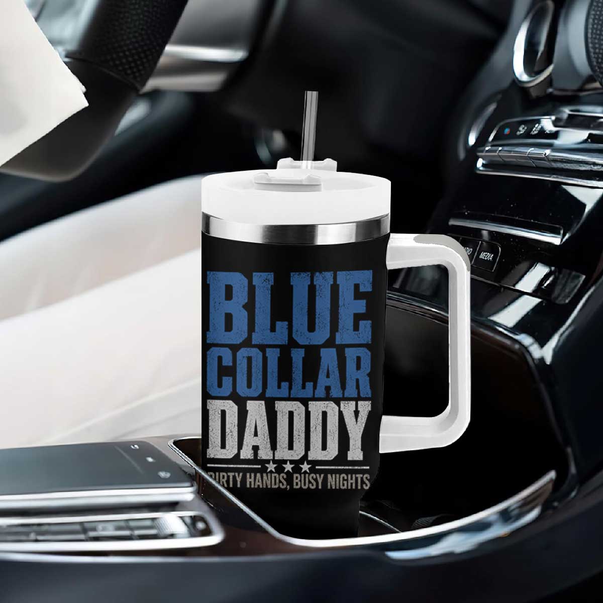 Blue Collar Daddy Dirty Hands Busy Nights Tumbler With Handle Funny Father's Day Gifts TS11 Print Your Wear