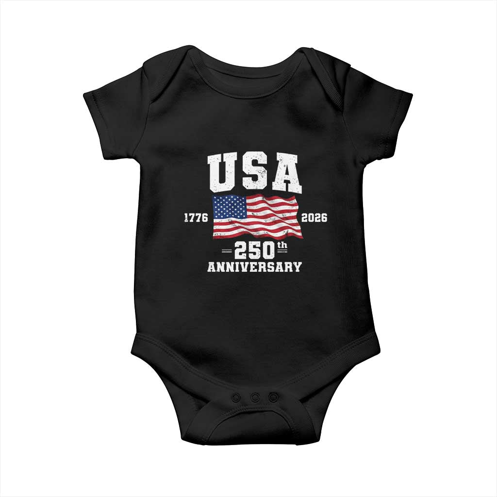250th Anniversary USA 4th of July America US Flag Patriotic Baby Onesie TS11 Black Print Your Wear