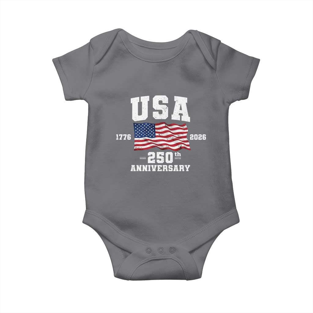 250th Anniversary USA 4th of July America US Flag Patriotic Baby Onesie TS11 Charcoal Print Your Wear