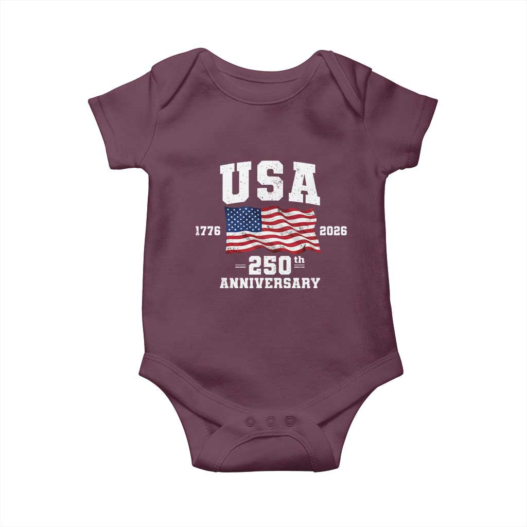 250th Anniversary USA 4th of July America US Flag Patriotic Baby Onesie TS11 Maroon Print Your Wear