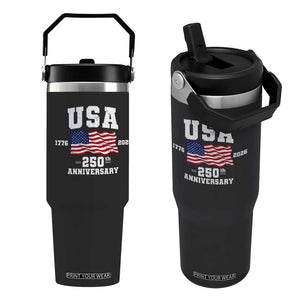 250th Anniversary USA 4th of July America US Flag Patriotic Flip Straw Tumbler TS11 One Size: 30 oz Black Print Your Wear