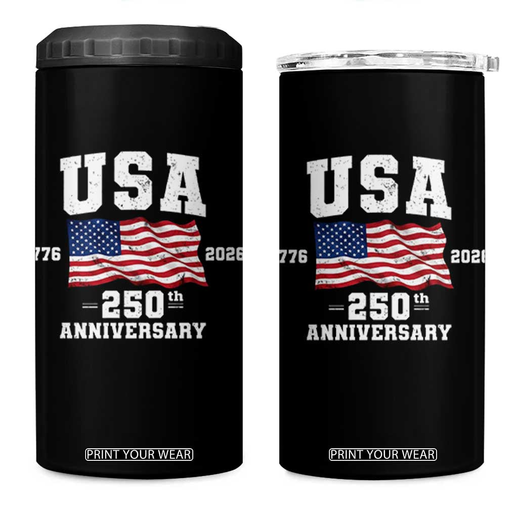 250th Anniversary USA 4th of July America US Flag Patriotic 4 in 1 Can Cooler Tumbler TS11 One Size: 16 oz Black Print Your Wear