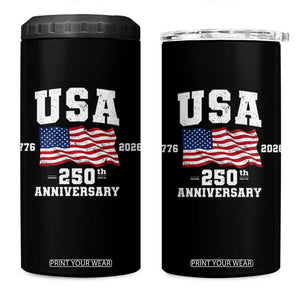 250th Anniversary USA 4th of July America US Flag Patriotic 4 in 1 Can Cooler Tumbler TS11 One Size: 16 oz Black Print Your Wear