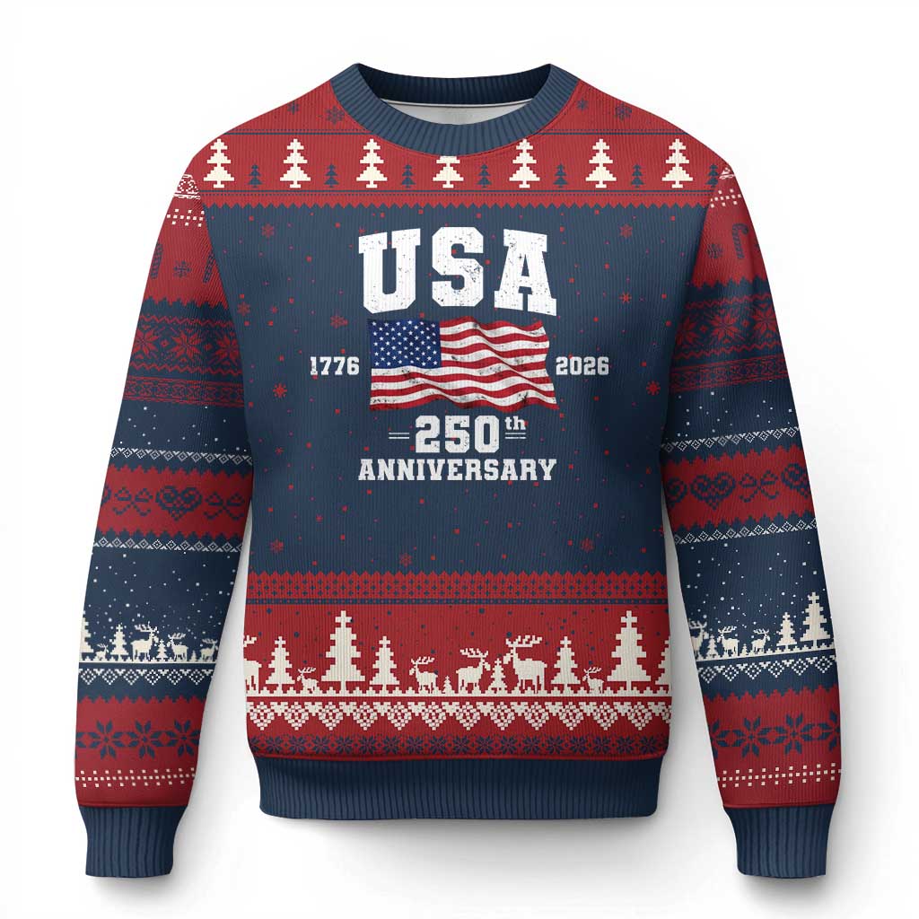 250th Anniversary USA 4th of July America US Flag Patriotic Ugly Christmas Sweater TS11 Navy Red Print Your Wear