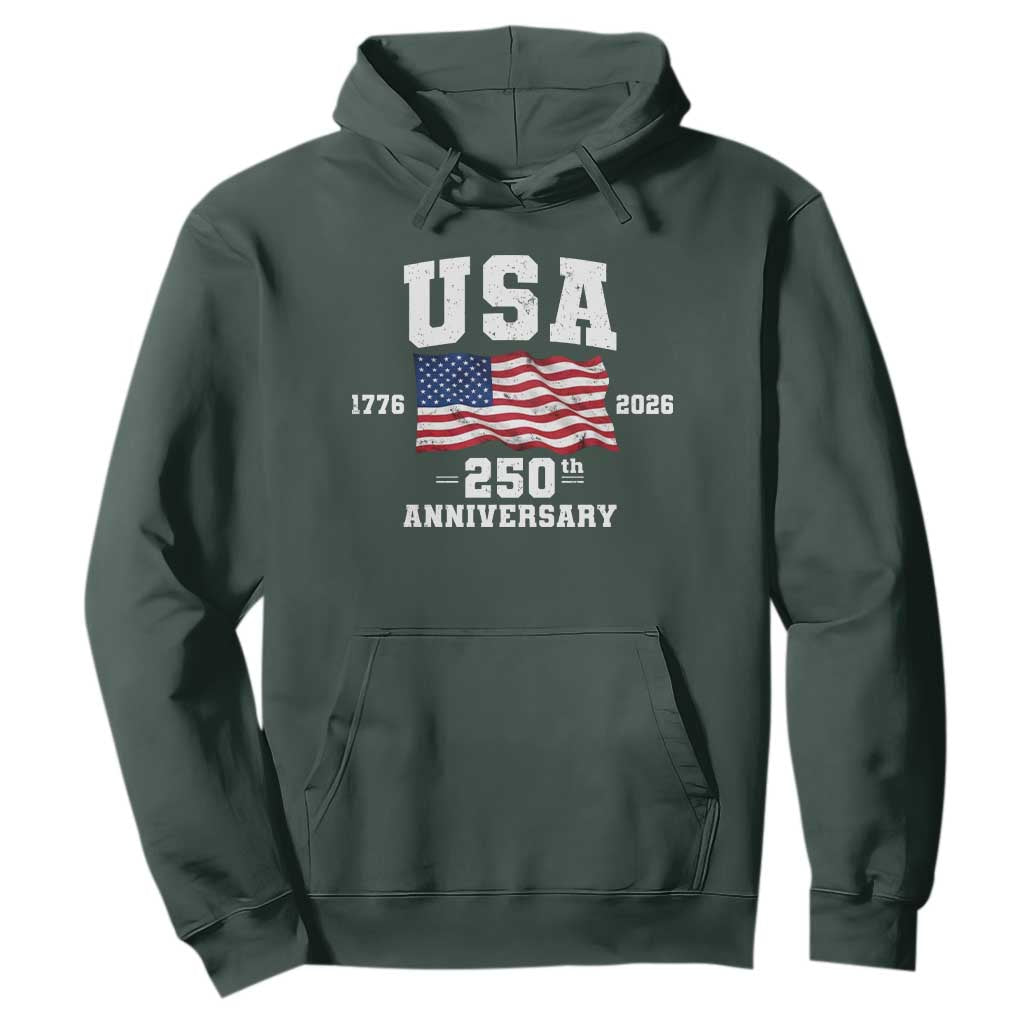 250th Anniversary USA 4th of July America US Flag Patriotic Hoodie TS11 Dark Forest Green Print Your Wear