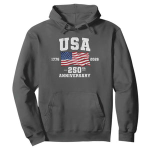 250th Anniversary USA 4th of July America US Flag Patriotic Hoodie TS11 Dark Heather Print Your Wear