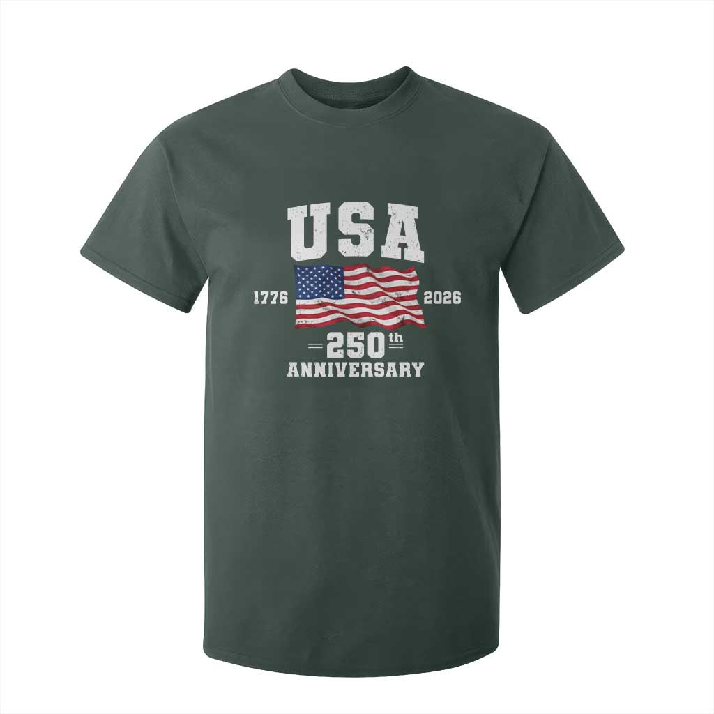 250th Anniversary USA 4th of July America US Flag Patriotic T Shirt For Kid TS11 Dark Forest Green Print Your Wear