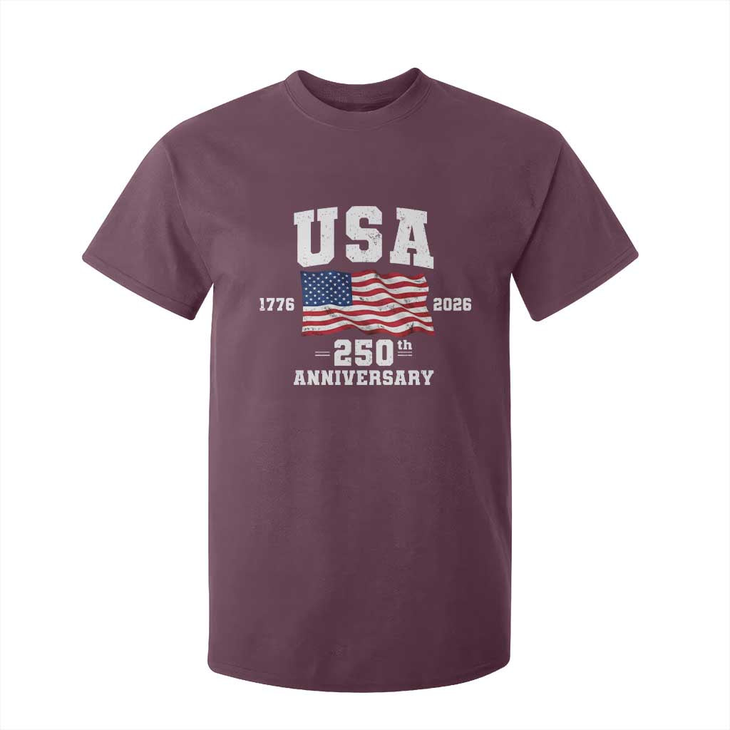 250th Anniversary USA 4th of July America US Flag Patriotic T Shirt For Kid TS11 Maroon Print Your Wear