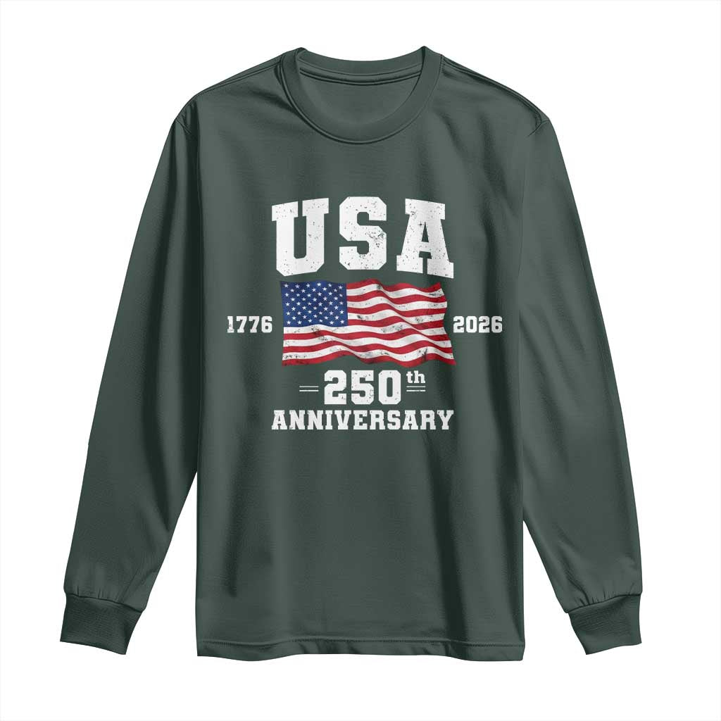 250th Anniversary USA 4th of July America US Flag Patriotic Long Sleeve Shirt TS11 Dark Forest Green Print Your Wear