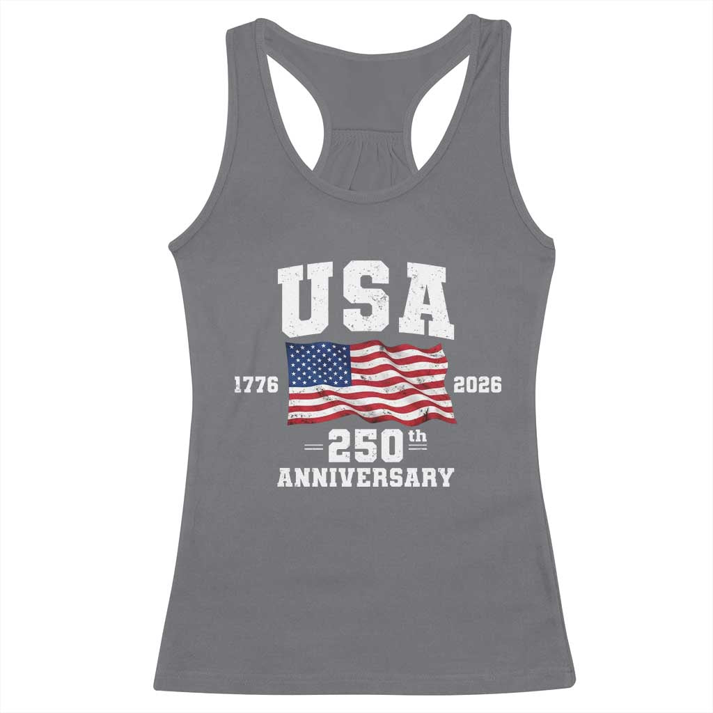 250th Anniversary USA 4th of July America US Flag Patriotic Racerback Tank Top TS11 Charcoal Print Your Wear