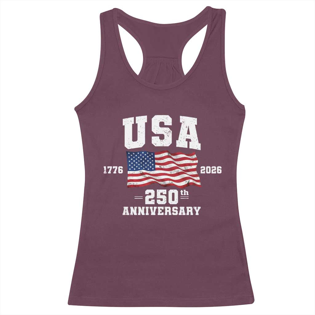 250th Anniversary USA 4th of July America US Flag Patriotic Racerback Tank Top TS11 Maroon Print Your Wear