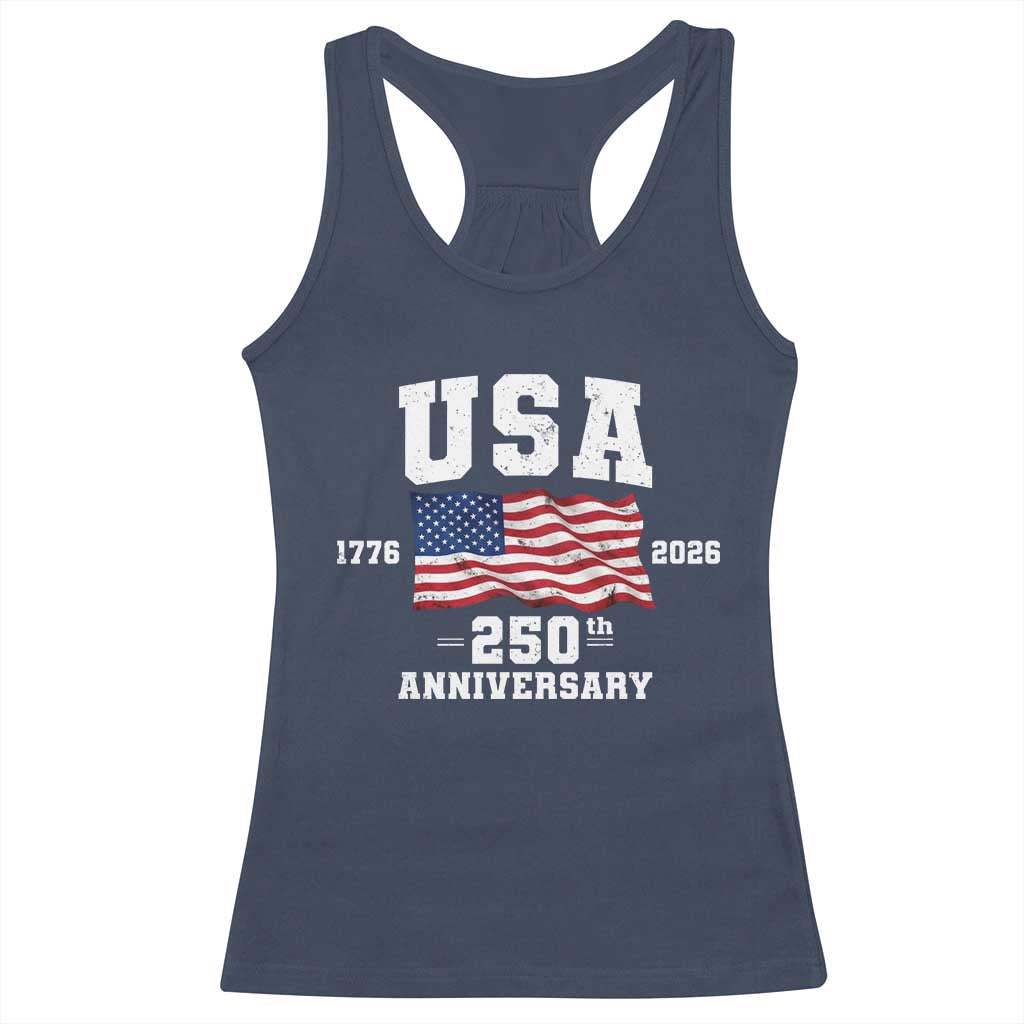 250th Anniversary USA 4th of July America US Flag Patriotic Racerback Tank Top TS11 Navy Print Your Wear