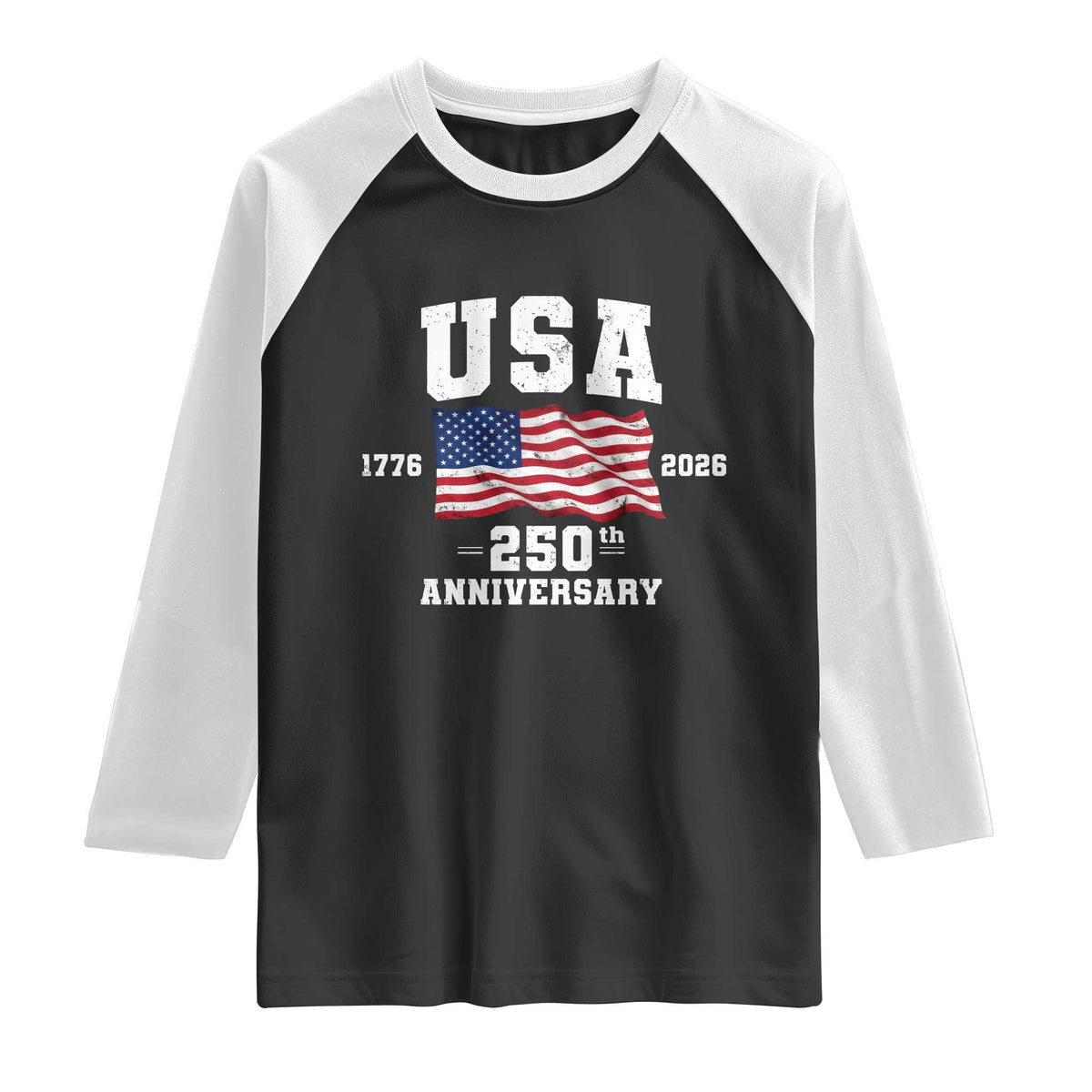 250th Anniversary USA 4th of July America US Flag Patriotic Raglan Shirt TS11 Black White Print Your Wear