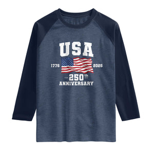 250th Anniversary USA 4th of July America US Flag Patriotic Raglan Shirt TS11 Heather Denim Navy Print Your Wear