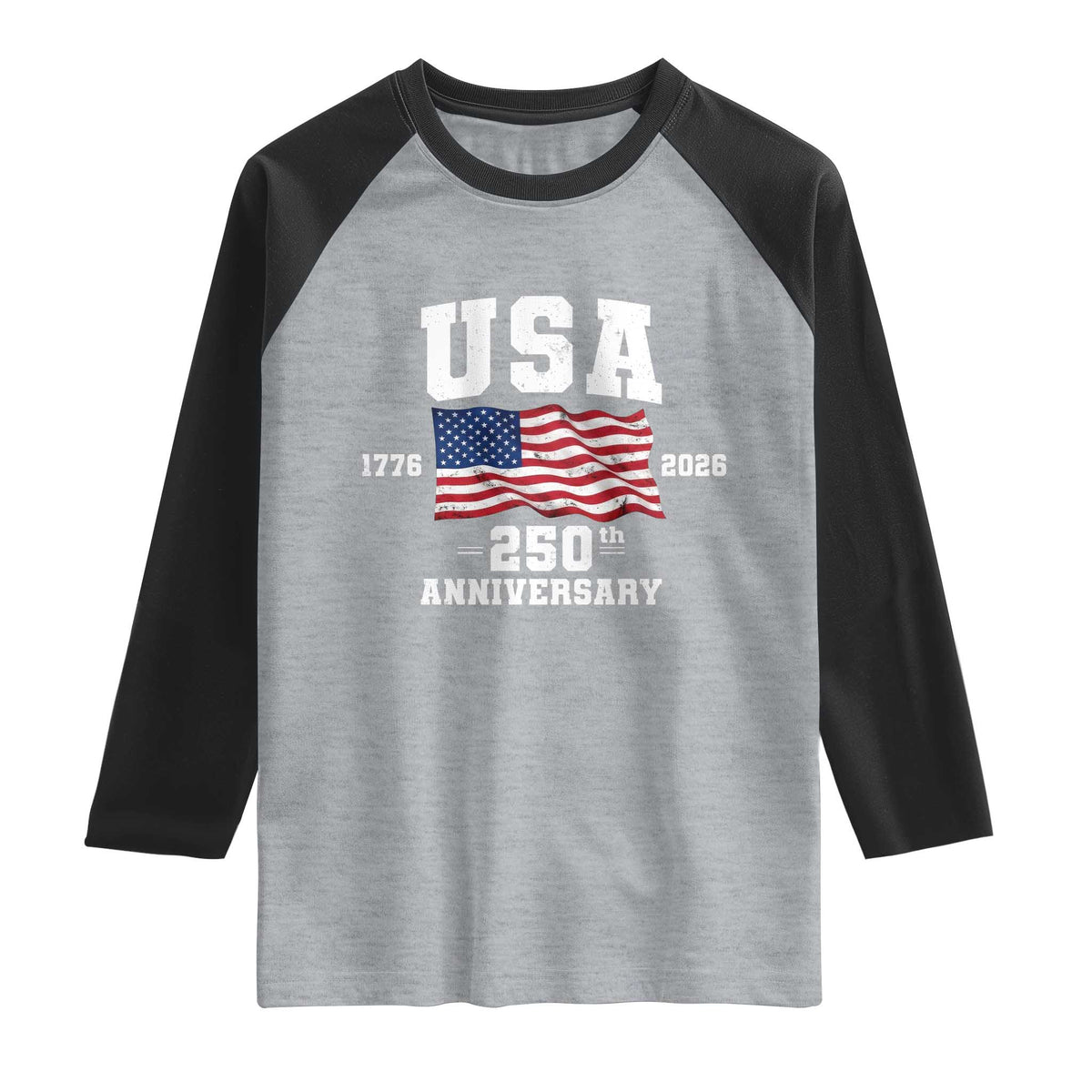 250th Anniversary USA 4th of July America US Flag Patriotic Raglan Shirt TS11 Heather Gray Black Print Your Wear