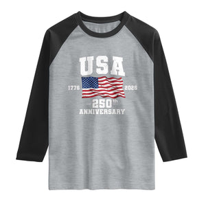 250th Anniversary USA 4th of July America US Flag Patriotic Raglan Shirt TS11 Heather Gray Black Print Your Wear