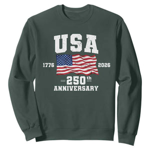 250th Anniversary USA 4th of July America US Flag Patriotic Sweatshirt TS11 Dark Forest Green Print Your Wear
