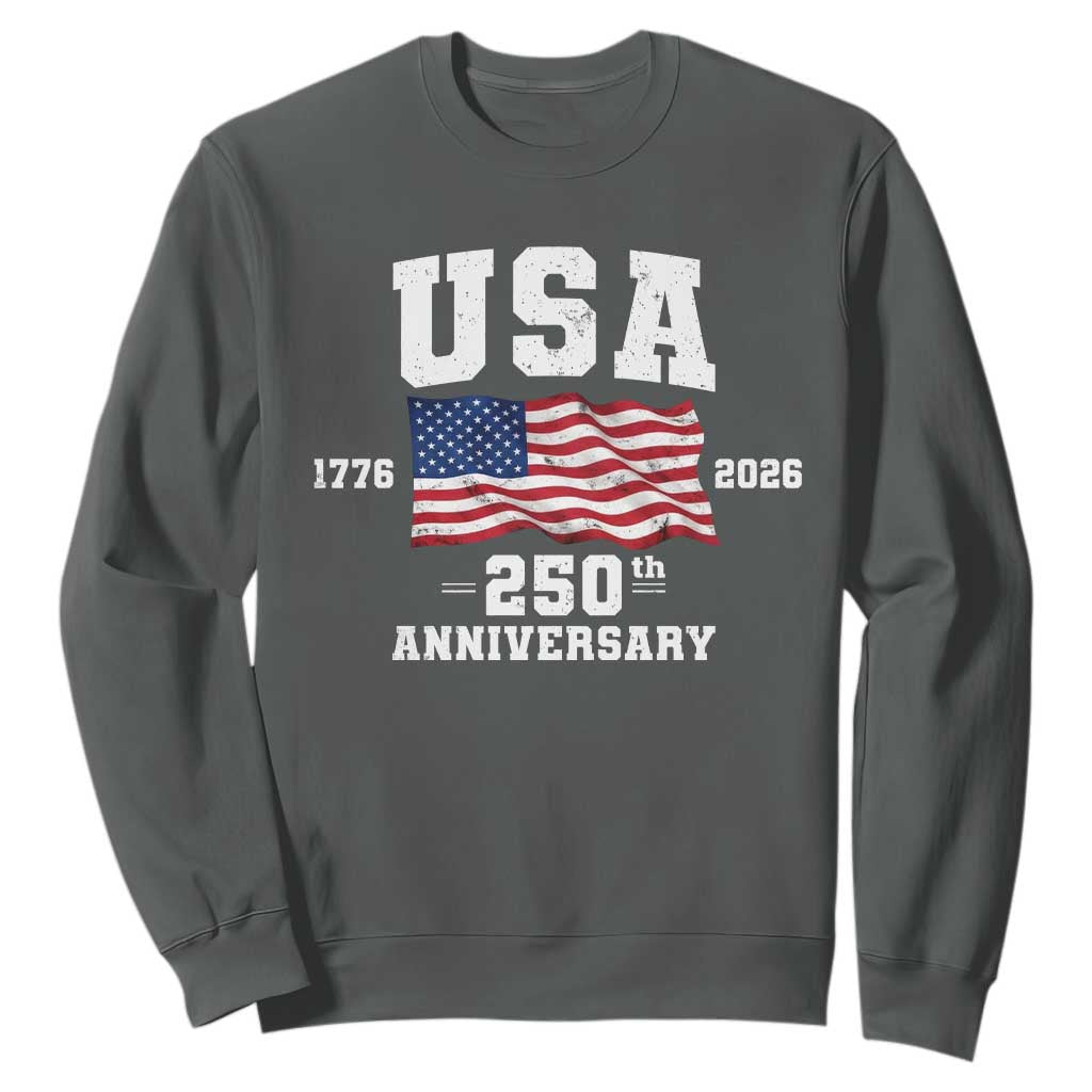 250th Anniversary USA 4th of July America US Flag Patriotic Sweatshirt TS11 Dark Heather Print Your Wear