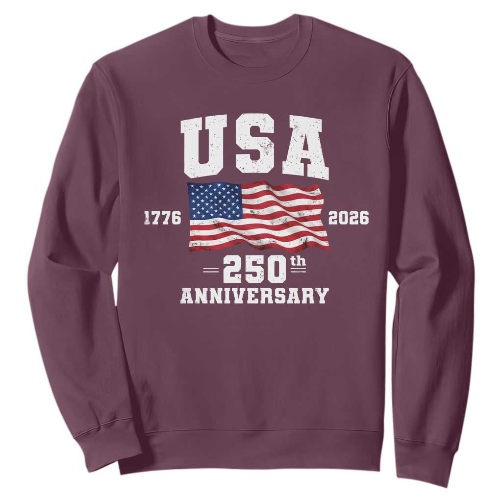 250th Anniversary USA 4th of July America US Flag Patriotic Sweatshirt TS11 Maroon Print Your Wear