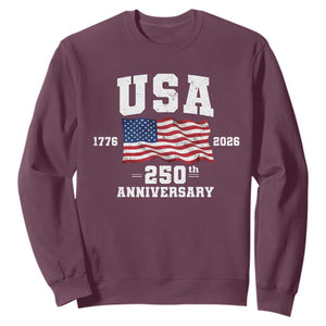 250th Anniversary USA 4th of July America US Flag Patriotic Sweatshirt TS11 Maroon Print Your Wear