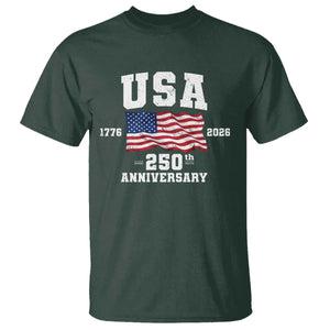 250th Anniversary USA 4th of July America US Flag Patriotic T Shirt TS11 Dark Forest Green Print Your Wear