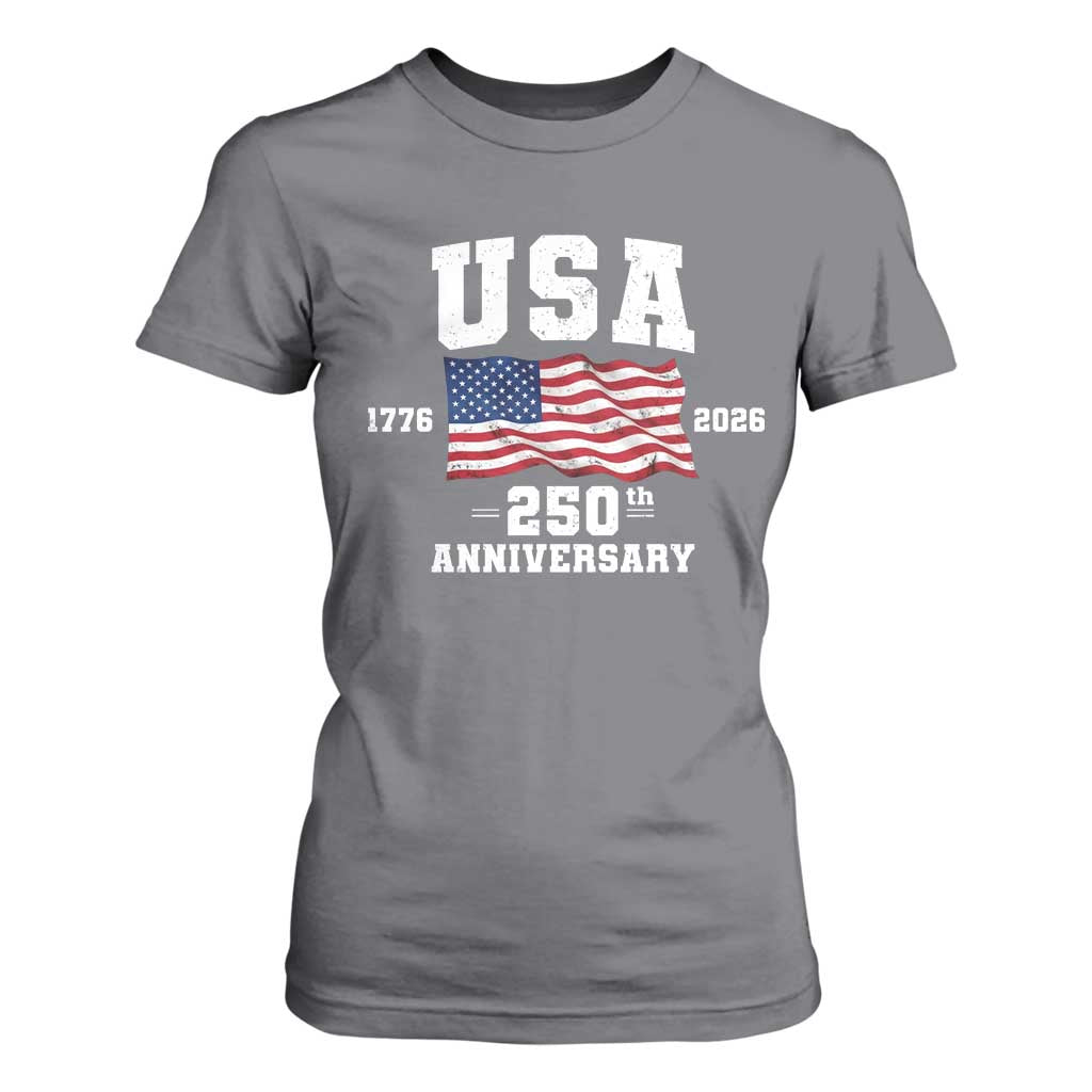 250th Anniversary USA 4th of July America US Flag Patriotic T Shirt For Women TS11 Charcoal Print Your Wear