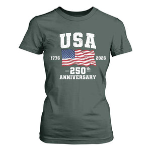 250th Anniversary USA 4th of July America US Flag Patriotic T Shirt For Women TS11 Dark Forest Green Print Your Wear