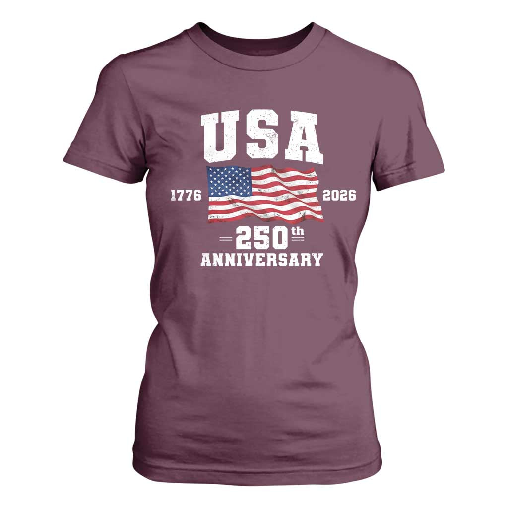 250th Anniversary USA 4th of July America US Flag Patriotic T Shirt For Women TS11 Maroon Print Your Wear