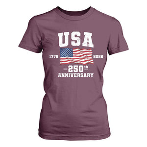 250th Anniversary USA 4th of July America US Flag Patriotic T Shirt For Women TS11 Maroon Print Your Wear